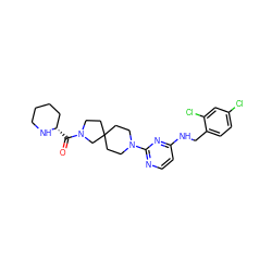 O=C([C@H]1CCCCN1)N1CCC2(CCN(c3nccc(NCc4ccc(Cl)cc4Cl)n3)CC2)C1 ZINC000653843516