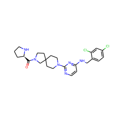 O=C([C@H]1CCCN1)N1CCC2(CCN(c3nccc(NCc4ccc(Cl)cc4Cl)n3)CC2)C1 ZINC000653843481