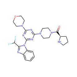 O=C([C@H]1CCCN1)N1CCN(c2nc(N3CCOCC3)nc(-n3c(C(F)F)nc4ccccc43)n2)CC1 ZINC000218740127