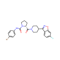 O=C([C@H]1CCCN1C(=O)Nc1ccc(Br)cc1)N1CCC(c2noc3cc(F)ccc23)CC1 ZINC000095595541