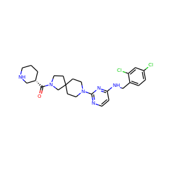 O=C([C@H]1CCCNC1)N1CCC2(CCN(c3nccc(NCc4ccc(Cl)cc4Cl)n3)CC2)C1 ZINC000653854031