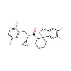 O=C([C@H]1CNCC[C@@]12OCc1cc(F)c(F)cc12)N(Cc1cc(Cl)ccc1Cl)C1CC1 ZINC000073168513