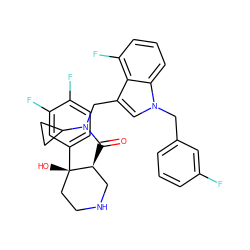 O=C([C@H]1CNCC[C@]1(O)c1ccc(F)c(F)c1)N(Cc1cn(Cc2cccc(F)c2)c2cccc(F)c12)C1CC1 ZINC000073138644