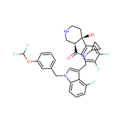 O=C([C@H]1CNCC[C@]1(O)c1ccc(F)c(F)c1)N(Cc1cn(Cc2cccc(OC(F)F)c2)c2cccc(F)c12)C1CC1 ZINC000073140372