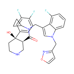 O=C([C@H]1CNCC[C@]1(O)c1ccc(F)c(F)c1)N(Cc1cn(Cc2ccon2)c2cccc(F)c12)C1CC1 ZINC000073129967