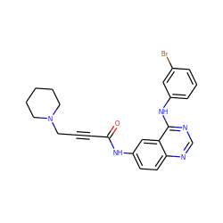 O=C(C#CCN1CCCCC1)Nc1ccc2ncnc(Nc3cccc(Br)c3)c2c1 ZINC000013863660