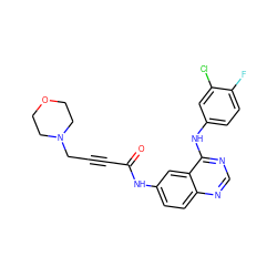 O=C(C#CCN1CCOCC1)Nc1ccc2ncnc(Nc3ccc(F)c(Cl)c3)c2c1 ZINC000013682408