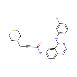 O=C(C#CCN1CCSCC1)Nc1ccc2ncnc(Nc3cccc(Br)c3)c2c1 ZINC000013863662