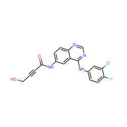 O=C(C#CCO)Nc1ccc2ncnc(Nc3ccc(F)c(Cl)c3)c2c1 ZINC000013682398