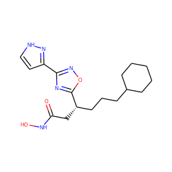 O=C(C[C@@H](CCCC1CCCCC1)c1nc(-c2cc[nH]n2)no1)NO ZINC000028701806