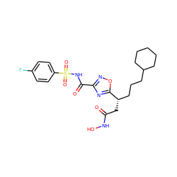 O=C(C[C@@H](CCCC1CCCCC1)c1nc(C(=O)NS(=O)(=O)c2ccc(F)cc2)no1)NO ZINC000028701896