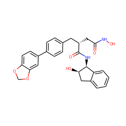 O=C(C[C@@H](Cc1ccc(-c2ccc3c(c2)OCO3)cc1)C(=O)N[C@H]1c2ccccc2C[C@H]1O)NO ZINC000013436317