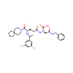 O=C(C[C@@H](NC(=O)CC[C@@H](NC(=O)c1cc(Cl)cc(Cl)c1)C(=O)N1CCC2(CCCC2)CC1)C(=O)O)NCc1ccccc1 ZINC000029219126