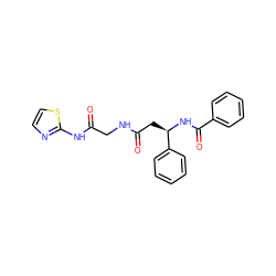 O=C(C[C@@H](NC(=O)c1ccccc1)c1ccccc1)NCC(=O)Nc1nccs1 ZINC000148957398