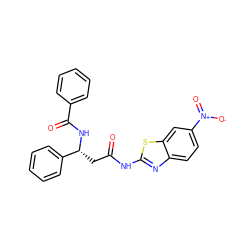 O=C(C[C@@H](NC(=O)c1ccccc1)c1ccccc1)Nc1nc2ccc([N+](=O)[O-])cc2s1 ZINC000000877569