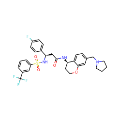 O=C(C[C@@H](NS(=O)(=O)c1cccc(C(F)(F)F)c1)c1ccc(F)cc1)N[C@@H]1CCOc2cc(CN3CCCC3)ccc21 ZINC000028643140