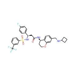 O=C(C[C@@H](NS(=O)(=O)c1cccc(C(F)(F)F)c1)c1ccc(F)cc1)N[C@@H]1CCOc2cc(CNC3CCC3)ccc21 ZINC000028643138