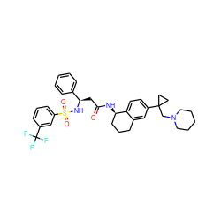 O=C(C[C@@H](NS(=O)(=O)c1cccc(C(F)(F)F)c1)c1ccccc1)N[C@@H]1CCCc2cc(C3(CN4CCCCC4)CC3)ccc21 ZINC000058594241