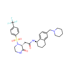 O=C(C[C@@H]1C(=O)NCCN1S(=O)(=O)c1ccc(C(F)(F)F)cc1)N[C@@H]1CCCc2cc(CN3CCCCC3)ccc21 ZINC000059047830