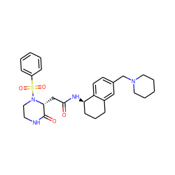 O=C(C[C@@H]1C(=O)NCCN1S(=O)(=O)c1ccccc1)N[C@@H]1CCCc2cc(CN3CCCCC3)ccc21 ZINC000071340685