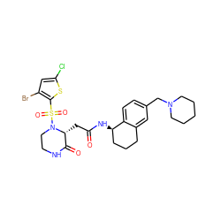 O=C(C[C@@H]1C(=O)NCCN1S(=O)(=O)c1sc(Cl)cc1Br)N[C@@H]1CCCc2cc(CN3CCCCC3)ccc21 ZINC000072131635