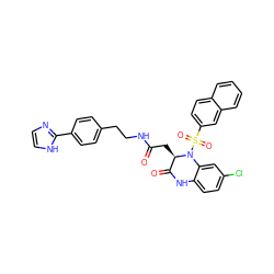 O=C(C[C@@H]1C(=O)Nc2ccc(Cl)cc2N1S(=O)(=O)c1ccc2ccccc2c1)NCCc1ccc(-c2ncc[nH]2)cc1 ZINC000028456216