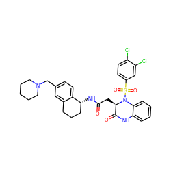 O=C(C[C@@H]1C(=O)Nc2ccccc2N1S(=O)(=O)c1ccc(Cl)c(Cl)c1)N[C@@H]1CCCc2cc(CN3CCCCC3)ccc21 ZINC000049898379