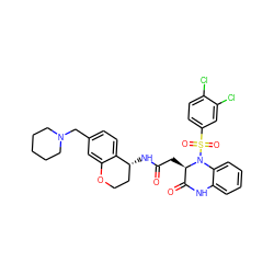 O=C(C[C@@H]1C(=O)Nc2ccccc2N1S(=O)(=O)c1ccc(Cl)c(Cl)c1)N[C@@H]1CCOc2cc(CN3CCCCC3)ccc21 ZINC000049833415