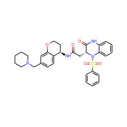 O=C(C[C@@H]1C(=O)Nc2ccccc2N1S(=O)(=O)c1ccccc1)N[C@@H]1CCOc2cc(CN3CCCCC3)ccc21 ZINC000042804905