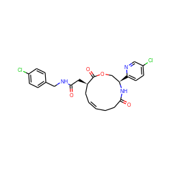 O=C(C[C@@H]1C/C=C/CCC(=O)N[C@H](c2ccc(Cl)cn2)COC1=O)NCc1ccc(Cl)cc1 ZINC000095574264