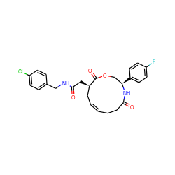 O=C(C[C@@H]1C/C=C/CCC(=O)N[C@H](c2ccc(F)cc2)COC1=O)NCc1ccc(Cl)cc1 ZINC000095576627