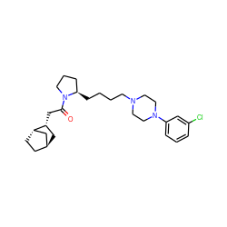 O=C(C[C@@H]1C[C@H]2CC[C@H]1C2)N1CCC[C@H]1CCCCN1CCN(c2cccc(Cl)c2)CC1 ZINC000253853644