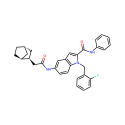 O=C(C[C@@H]1C[C@H]2CC[C@H]1C2)Nc1ccc2c(c1)cc(C(=O)Nc1ccccc1)n2Cc1ccccc1F ZINC000261150451