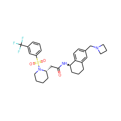 O=C(C[C@@H]1CCCCN1S(=O)(=O)c1cccc(C(F)(F)F)c1)N[C@@H]1CCCc2cc(CN3CCC3)ccc21 ZINC000036161534