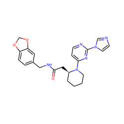 O=C(C[C@@H]1CCCCN1c1ccnc(-n2ccnc2)n1)NCc1ccc2c(c1)OCO2 ZINC000035274896