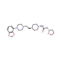 O=C(C[C@@H]1CCCO1)N[C@H]1CC[C@H](CCN2CCN(c3cccc4c3OCO4)CC2)CC1 ZINC000261095488