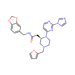 O=C(C[C@@H]1CN(Cc2ccco2)CCN1c1ccnc(-n2ccnc2)n1)NCc1ccc2c(c1)OCO2 ZINC000028604272