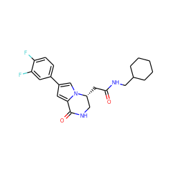 O=C(C[C@@H]1CNC(=O)c2cc(-c3ccc(F)c(F)c3)cn21)NCC1CCCCC1 ZINC000169332461