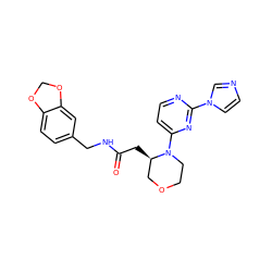 O=C(C[C@@H]1COCCN1c1ccnc(-n2ccnc2)n1)NCc1ccc2c(c1)OCO2 ZINC000035273941