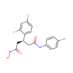 O=C(C[C@H](CC(=O)Nc1ccc(Br)cc1)c1ccc(Cl)cc1Cl)NO ZINC000103232228