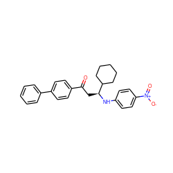 O=C(C[C@H](Nc1ccc([N+](=O)[O-])cc1)C1CCCCC1)c1ccc(-c2ccccc2)cc1 ZINC000049807814