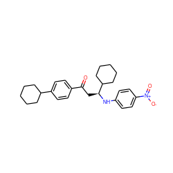 O=C(C[C@H](Nc1ccc([N+](=O)[O-])cc1)C1CCCCC1)c1ccc(C2CCCCC2)cc1 ZINC000049803828