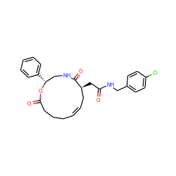 O=C(C[C@H]1C/C=C/CCCC(=O)O[C@H](c2ccccc2)CNC1=O)NCc1ccc(Cl)cc1 ZINC000049055330