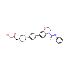 O=C(C[C@H]1CC[C@H](c2ccc(-c3ccc4c(c3)OCCN4C(=O)Nc3ccccc3)cc2)CC1)NO ZINC000261114321