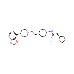 O=C(C[C@H]1CCCO1)N[C@H]1CC[C@H](CCN2CCC(c3cccc4c3OCO4)CC2)CC1 ZINC000261130616