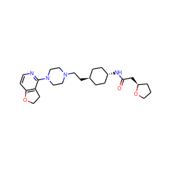 O=C(C[C@H]1CCCO1)N[C@H]1CC[C@H](CCN2CCN(c3nccc4c3CCO4)CC2)CC1 ZINC000261166887