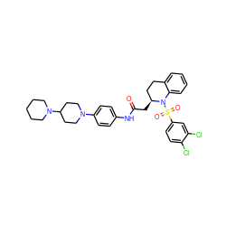 O=C(C[C@H]1CCc2ccccc2N1S(=O)(=O)c1ccc(Cl)c(Cl)c1)Nc1ccc(N2CCC(N3CCCCC3)CC2)cc1 ZINC000084619217