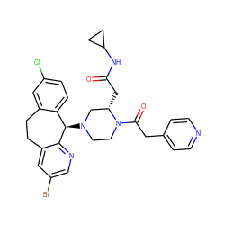 O=C(C[C@H]1CN([C@@H]2c3ccc(Cl)cc3CCc3cc(Br)cnc32)CCN1C(=O)Cc1ccncc1)NC1CC1 ZINC000014299666