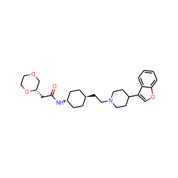 O=C(C[C@H]1COCCO1)N[C@H]1CC[C@H](CCN2CCC(c3coc4ccccc34)CC2)CC1 ZINC000261086461