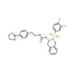 O=C(C[C@H]1Cc2ccccc2CN1S(=O)(=O)c1ccc(Cl)c(Cl)c1)NCCc1ccc(C2=NCCN2)cc1 ZINC000084619211